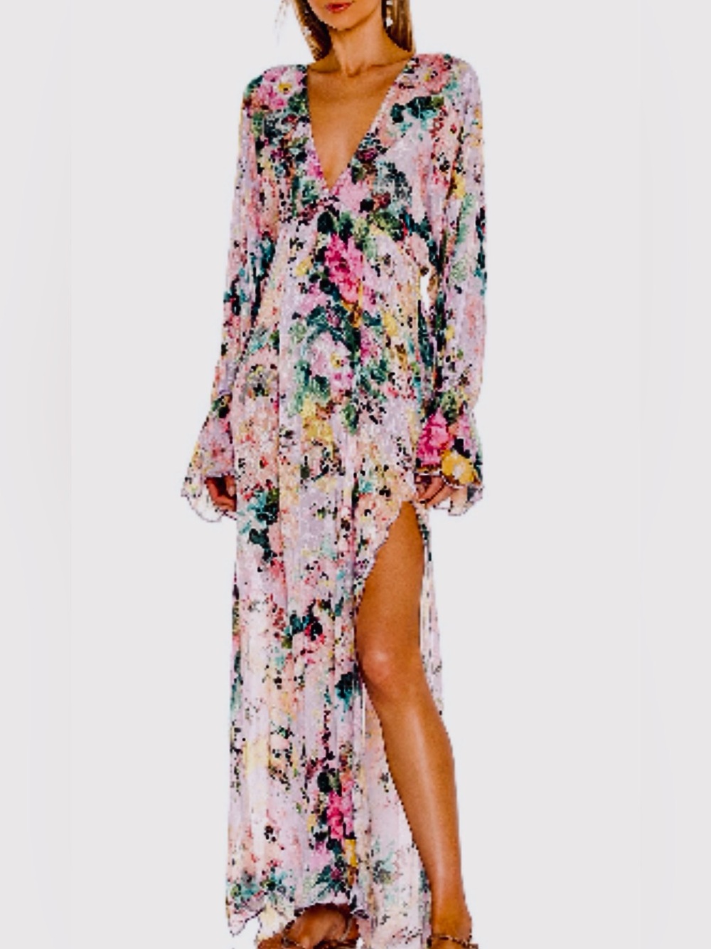 Teien Floral  Purple High-Slit Maxi Dress